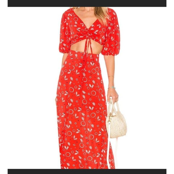 Free People Dresses & Skirts - FREE PEOPLE Sz 12 Danni Jane Red Print Two Piece Crop Top & Midi Skirt Set Gypsy